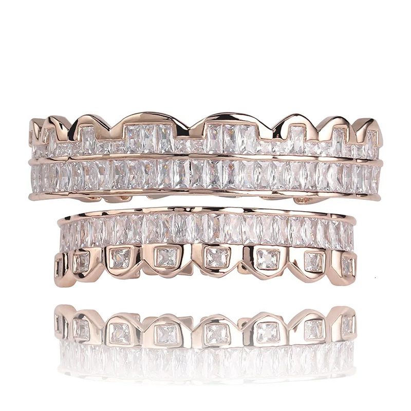 JINAO Plated HIP HOP Teeth Top Bottom Grills Set With silicone Real Shiny Grill Sets Bling Cubic Zircon 250613