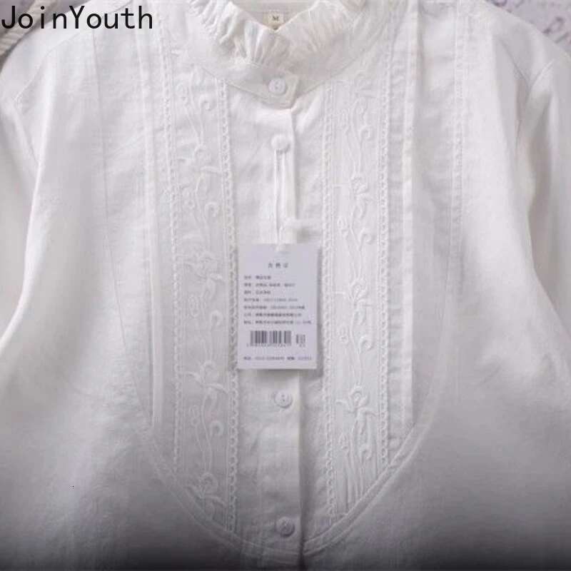 2025 Blusas Mujer De Moda White Blouses for Womens Stand Neck Long Sleeve Loose Shirts Embroidery Sweet Japanese Blouse Tops