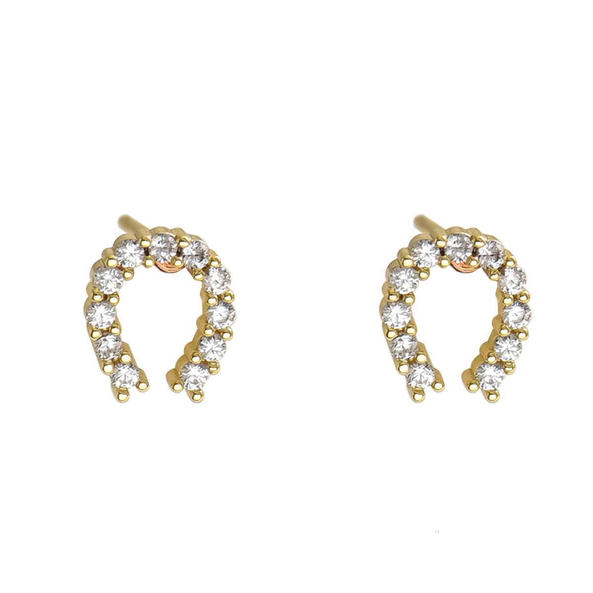 Simple Korean Women's Clege Style Personality U-Shaped Horseshoe Design Inlaid Zircon Studs High-End Earrings