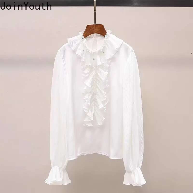 2025 Blusas Mujer De Moda Flare Sleeve White Blouses for Women Ruffles Sweet Shirts Temperament Tops Chic Loose Korean Blouse
