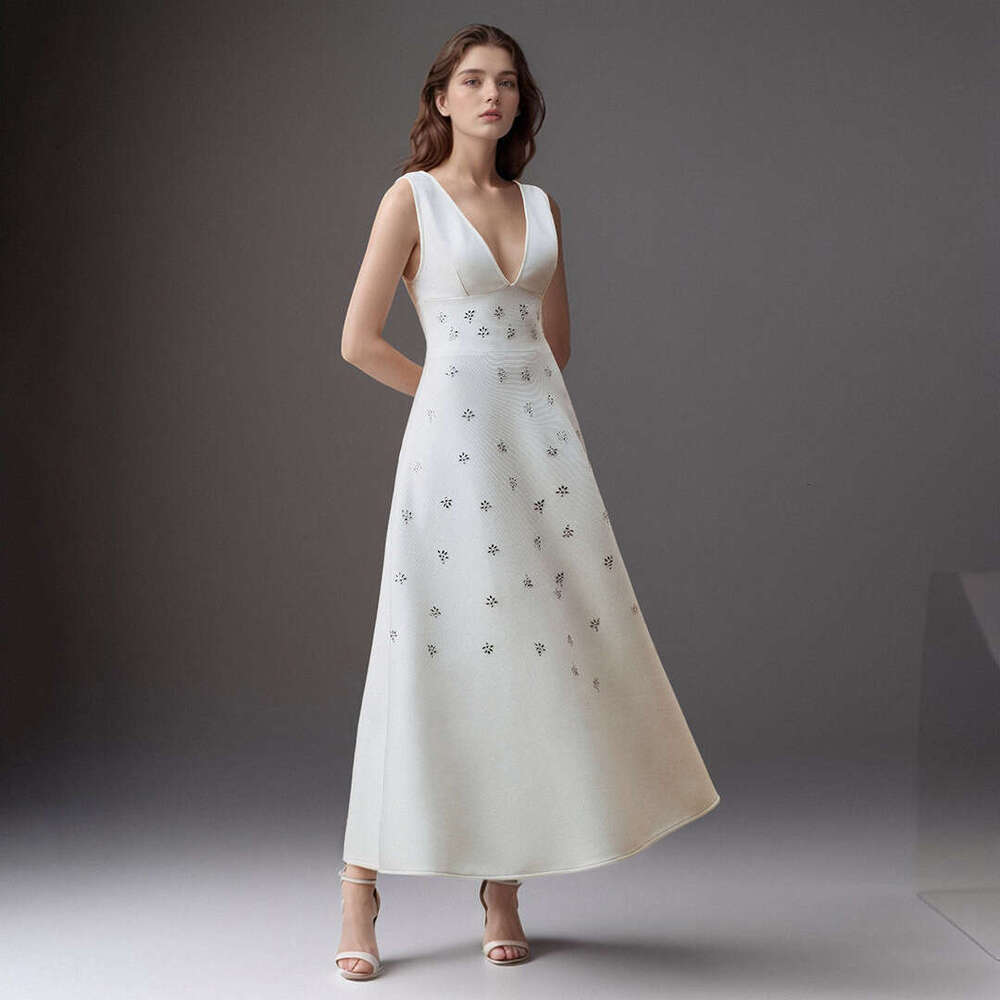 White Skirt Maxi Skirt Women S Fashion White Rhinestone Strap Deep V Slim Elegant Long Dress Long Skirt