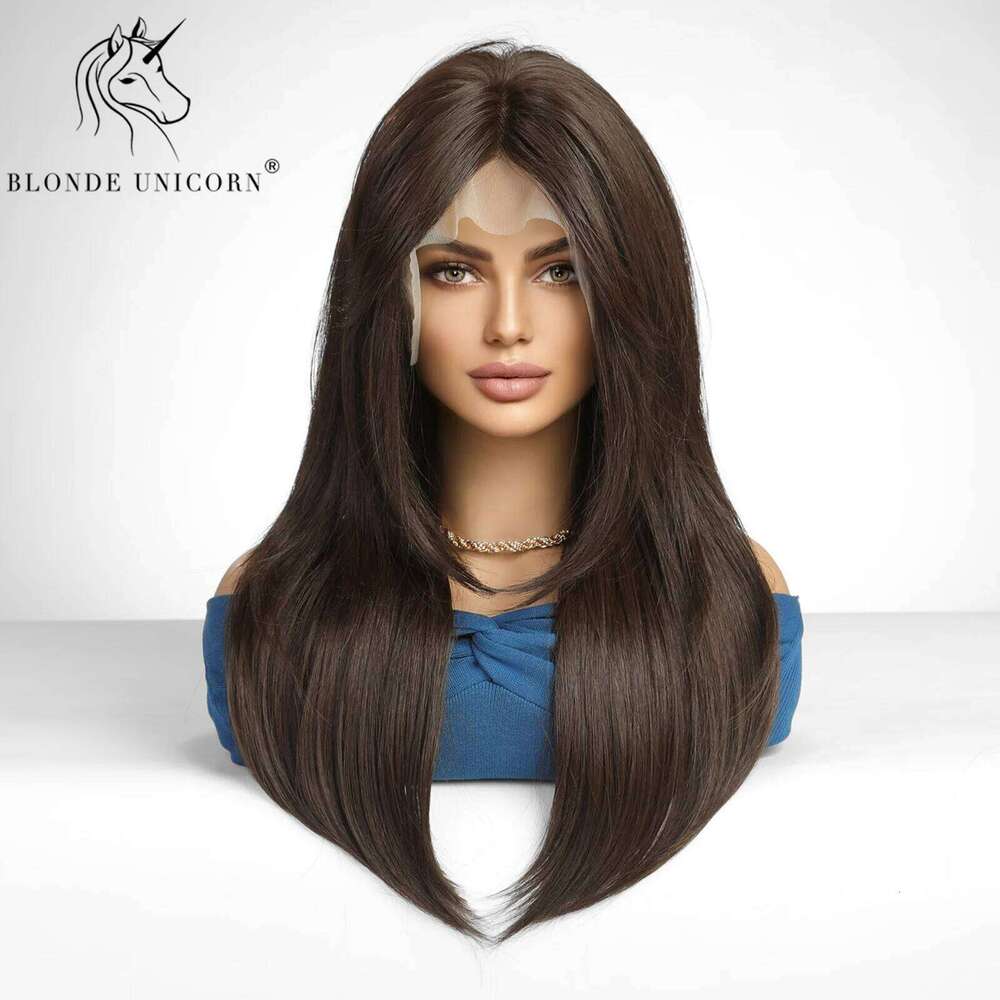 13x6 Lace Front Wig Brown Straight Synthetic Wigs for Black White Women Daily Party Cosplay Heat Resistant Hair