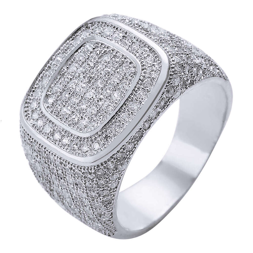 Gold-Plated Micro-Paved Hip-Hop CZ Men's Full Diamond Ring 4a4f