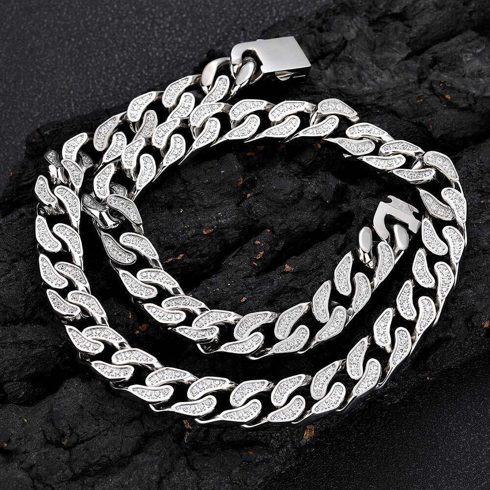 CNC Inlaid Dia 12mm Stainless Hip Hop Four-Sided Full Zircon Cuban Chain Titanium Steel Necklace cce6