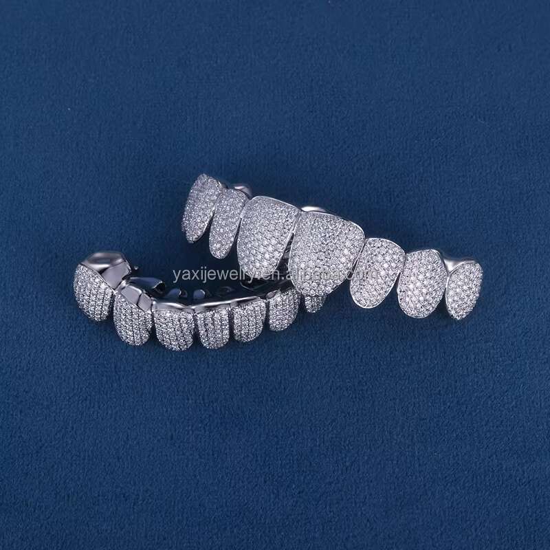 Factory Custom S925 Silver 10K 14K 18K Solid Gold 1.5mm 8top 8bottom Iced Out VVS Moissanite Lab Grown Diamond Grillz for Teeth