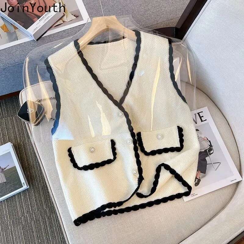2025 Vest Sweater Women Clothing V-neck Ruffles Single Breasted Vintage Waistcoat Ropa Mujer Black Knitted Tanks Cropped Tops
