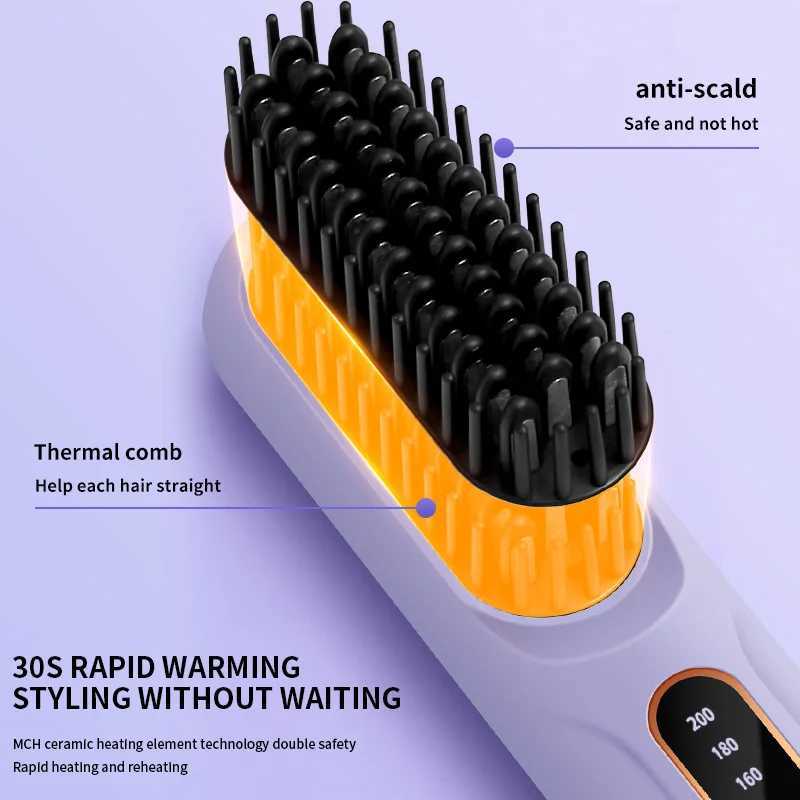 Hair Straightening Comb Rechargeable Portable Straight Curl Dual Purple 3-speed temperature control standby 60 minutes Size 20CMXJ250621