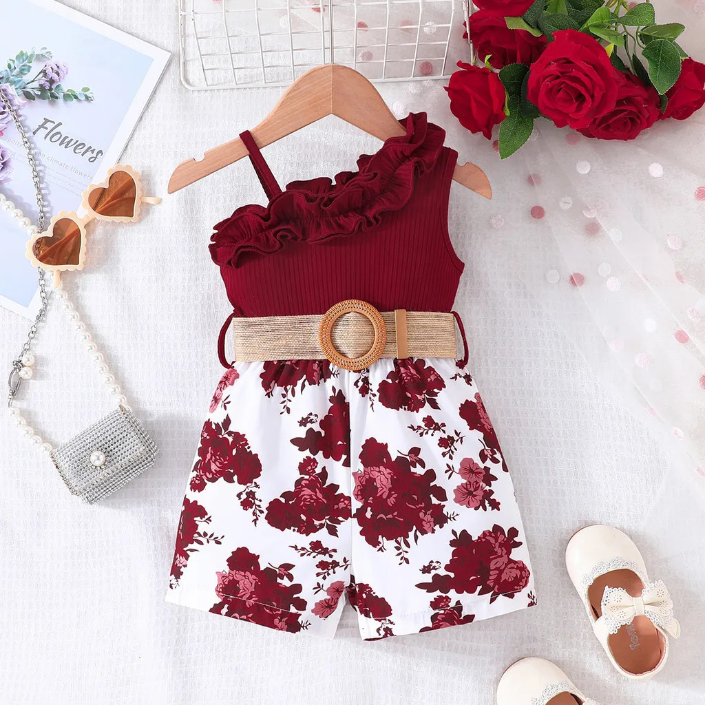 Kids Clothes 9 Months to 4 Years old Floral Off Shoulder Onesies For Baby Girl Sleeveless Romper Toddler Jumpsuit 250619z