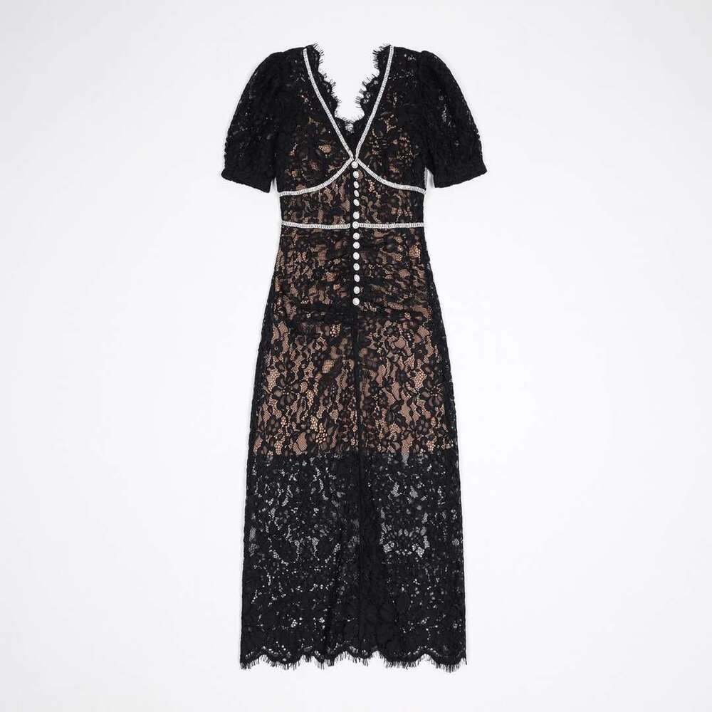 White Skirt Maxi Skirt SP Lace V Neck Puff Sleeve Mid Length Dress Pure Original Factory Women S Clothing Long Skirt