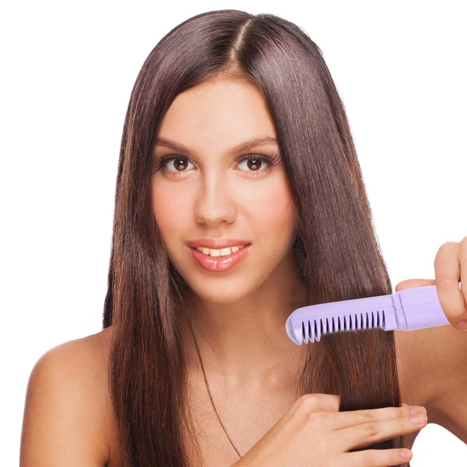 Cordless Heated Hair Straightening Brush USB Rechargeable Mini Portable Comb Travel Size Multifunctional Scalp Massage HealthyXJ250621