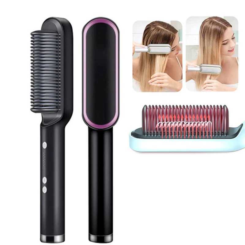 Hair Straightener Brush Heating Hot Comb Straightener Electric Hair Straightening Curly Multifunctional Iron Brush Comb CurlerXJ250621