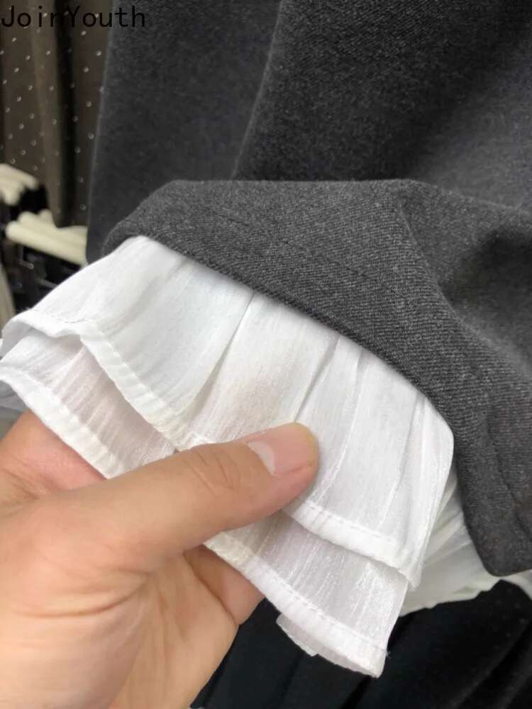 Patchwork Ruffles Woolen Women Skirt Temperament Jupe Vintage Korean Saia High Waist Thicked Skirts 2025 Faldas Mujer De Moda
