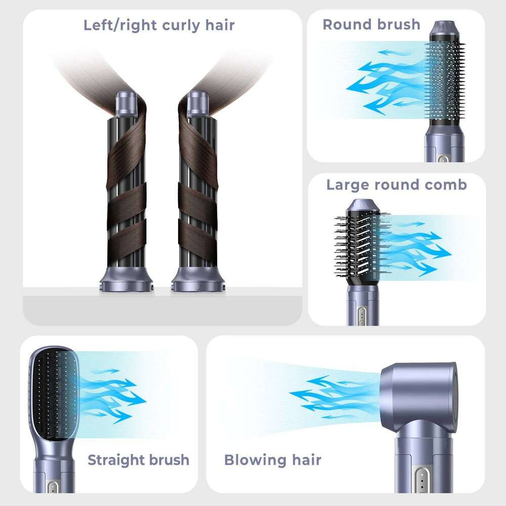 Detachable 6 In 1 Hair Styling Brush High Speed Blow Dryer Negative Ionic Hairdryer Air Curler Wand Styler
