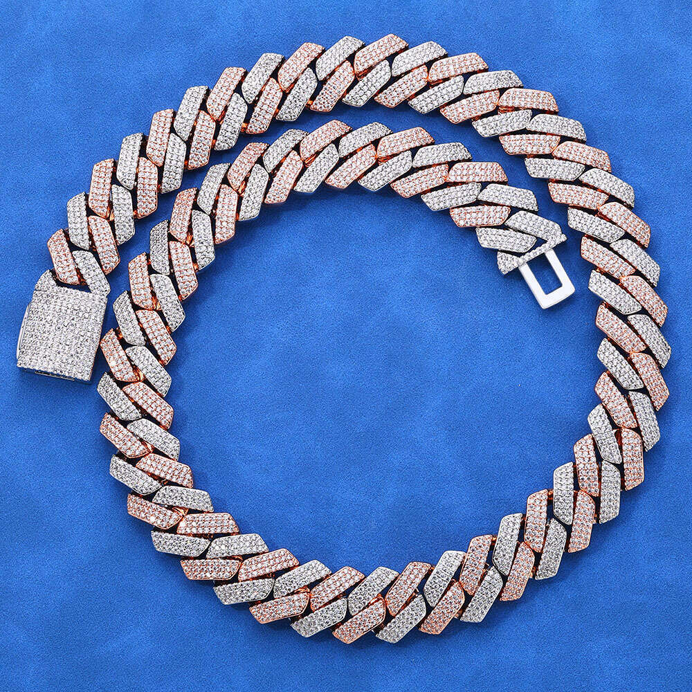 20mm Three-Row Zircon Rhombus Cuban Chain Thick Men's Trendy Brand Personality Hip-Hop Necklace 2567