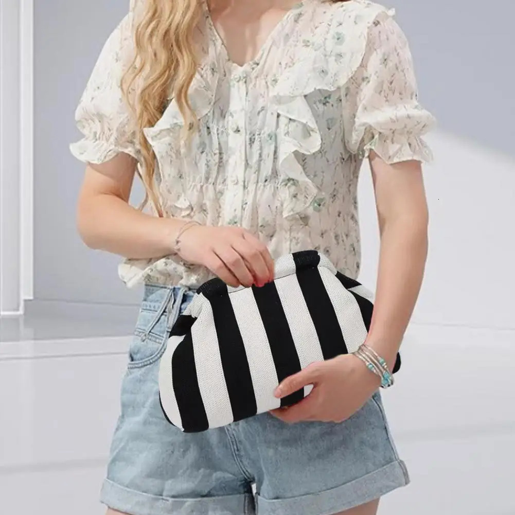 Women Handbag Colorblock Knitted Women Bag Large Mouth Cosmetic Cellphone Keys Stoarge Pouch Summer Beach Clutch Lady Purse 250617