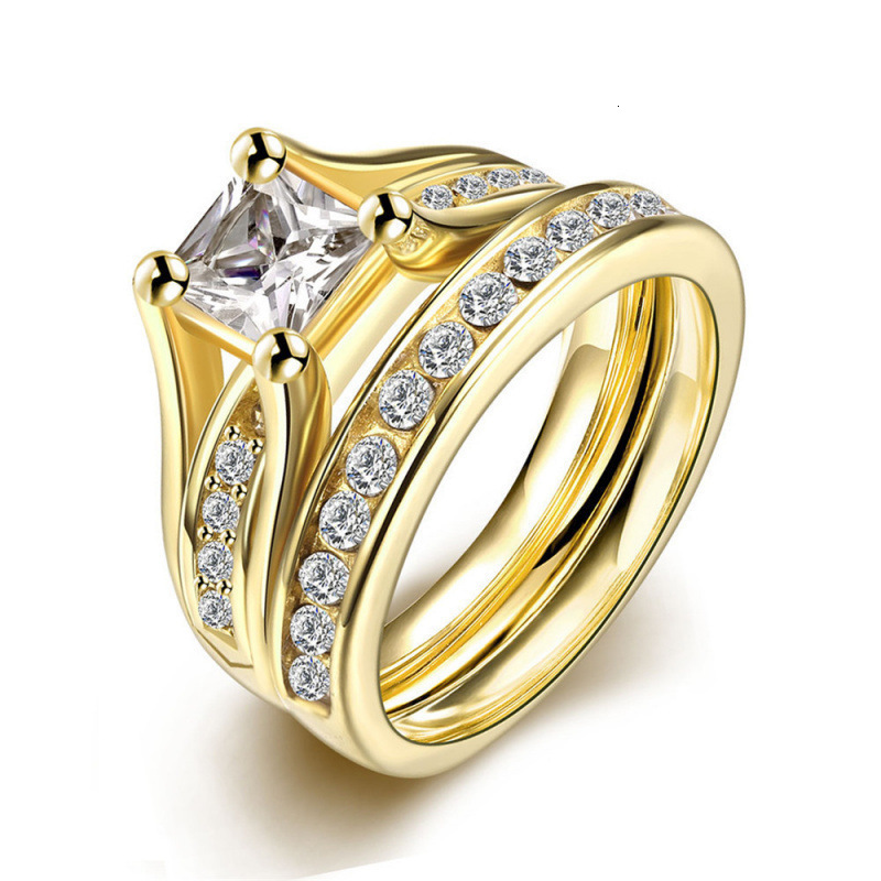Princess Cut Cubic Zirconia Couple Rings Stainless Steel We