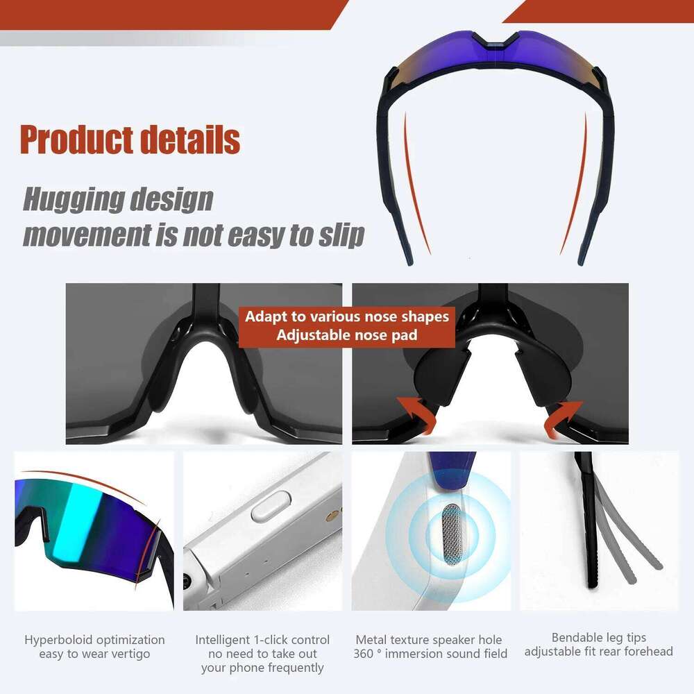 Smart Cycling Sport 100+ Online Language AI Automatic Dialogue Translation Bluetooth Glasses With Speaker UV Protection