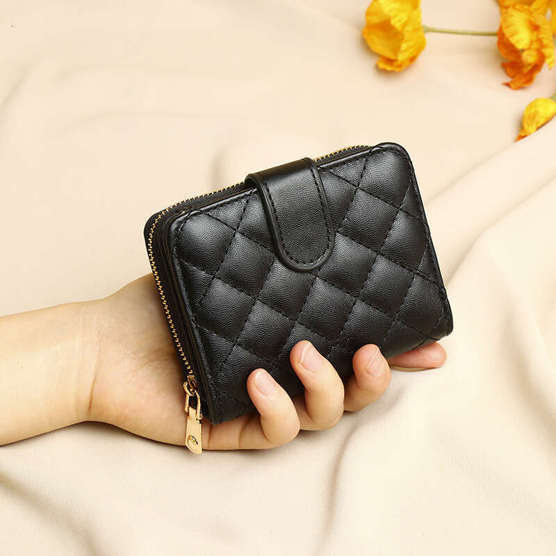New Women's High-End Luxury Quilted Wallet Short Accordion Multi-Card Slot Card Holder Small Coin Purse