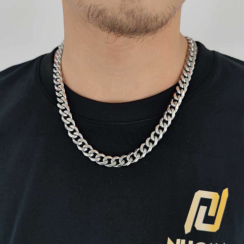 Trendy Hip-Hop 11mm Titanium Necklace Six-Sided Polished Cuban Chain Stainless Steel Men's Bracelet Jewelry 63f7
