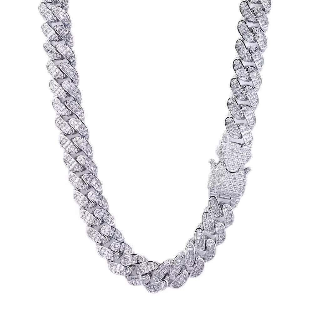 Hip Hop Three Row T-Square 925 Sterling Silver VVS D Color Moissanite Necklace Iced Out Miami Cuban Chain Link Jewelry for Men