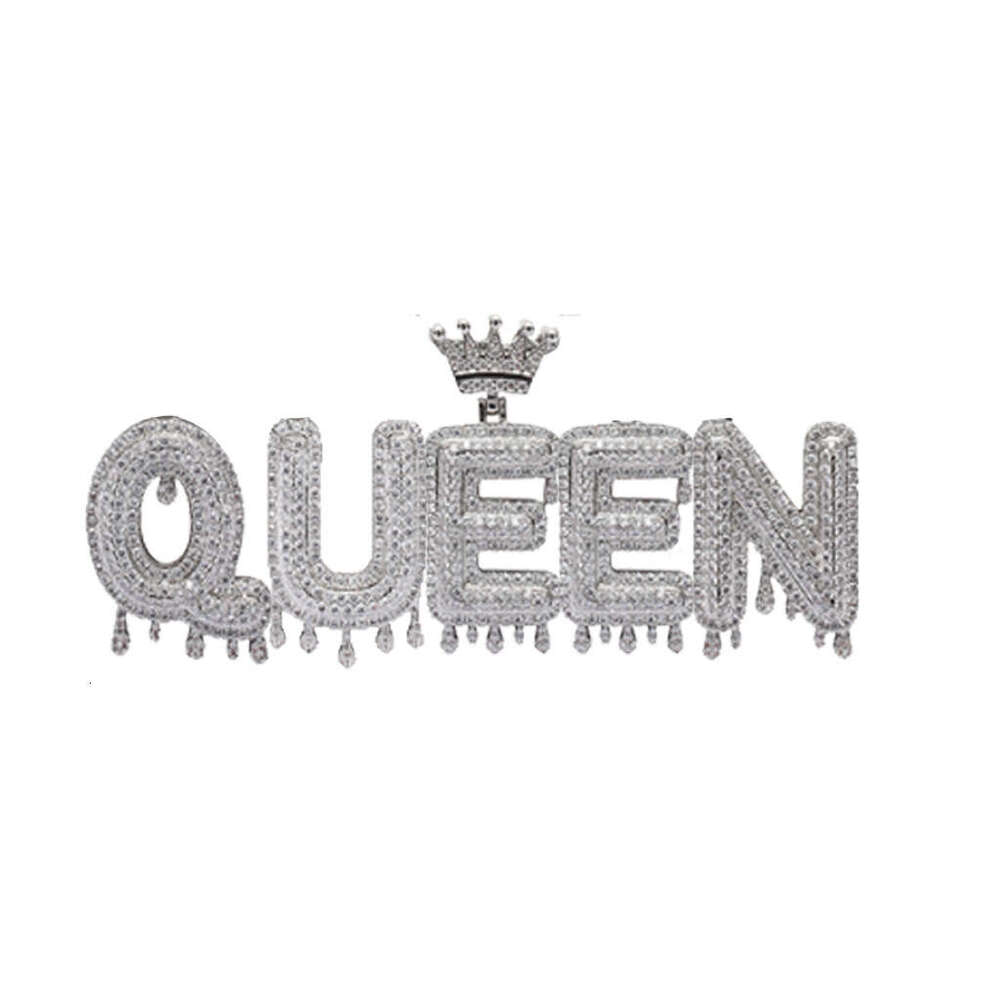 Crown Water Drop English Hip Hop Pendant Micro Paved Zircon Trendy Brand Spliced Letter Combination bafc