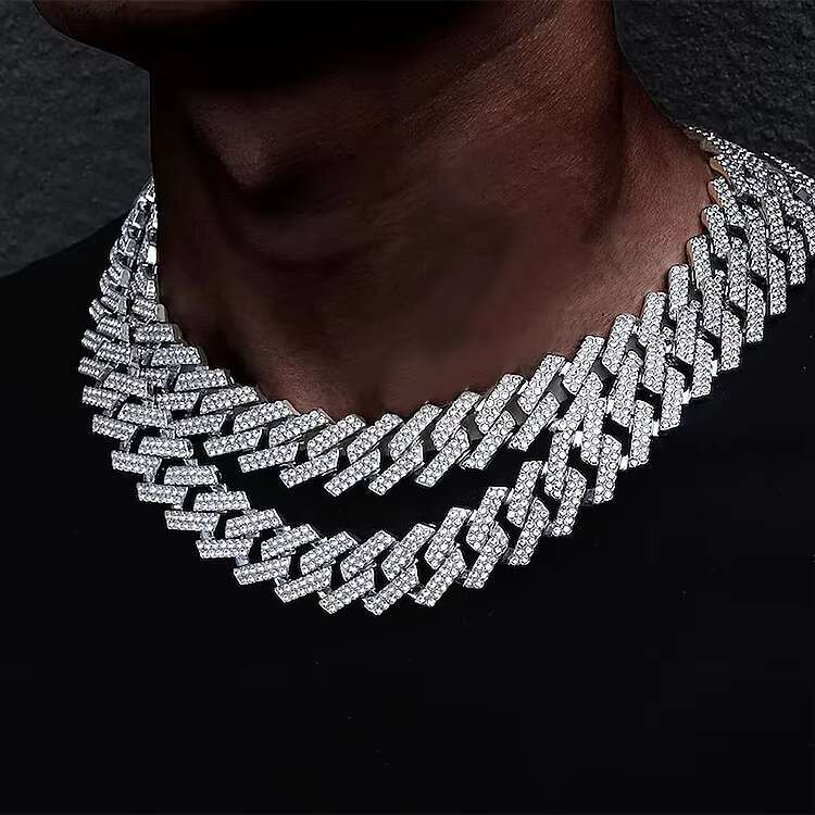 Cuban Link Chain 6mm-14mm S925 Sterling Silver Rhodium Plated VVS D Color Moissanite Bracelet Necklace Cuban Style Link Chain