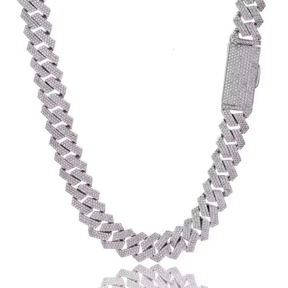Hip Hop VVS D Colour S925 Silver Moissanite Necklace for Men Three Rows Full Diamonds Hip Hop Rhombus Cuban Chain