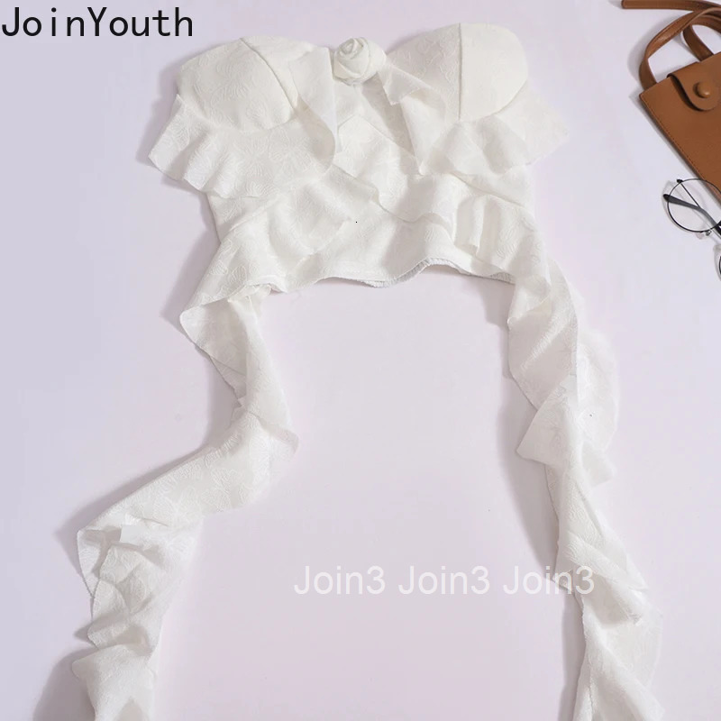 Crop Tops Women Clothes Sexy Vest Backless Tunic 3D Floral Temperament Camis Ropa Mujer Ruffles Folds Irregular Summer Y2k Tanks