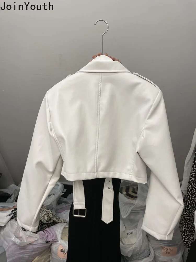 Korean Fashion Leather Jacket Womens Clothing Turndown Collar Zipper PU Crop Coat 2025 Ropa Mujer Streetwear Harajuku Y2k Tops