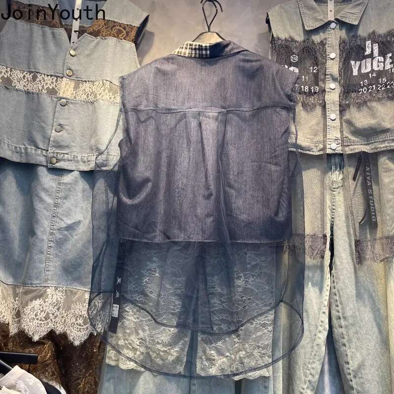 2025 Women Clothing Summer Blouses Camisas De Mujer Sleeveless Patchwork Gauze Loose Blouse Casual Irregular Plaid Blouses Tops