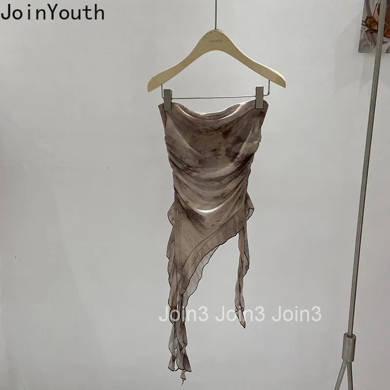 Retro Irregular Strapless Vest Women Crop Tops 2025 Ropa Mujer Fashion Irregular Tees Summer Camis Tassel Tunic Gauze Sexy Tanks