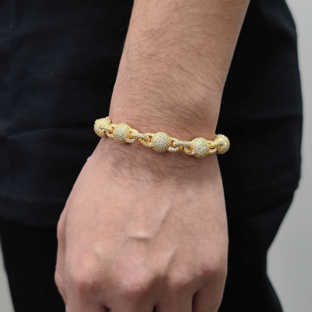 10.5mm Inlaid Dia Bubble Round Bead Chain Zircon Hip Hop Men's Bracelet 7f91