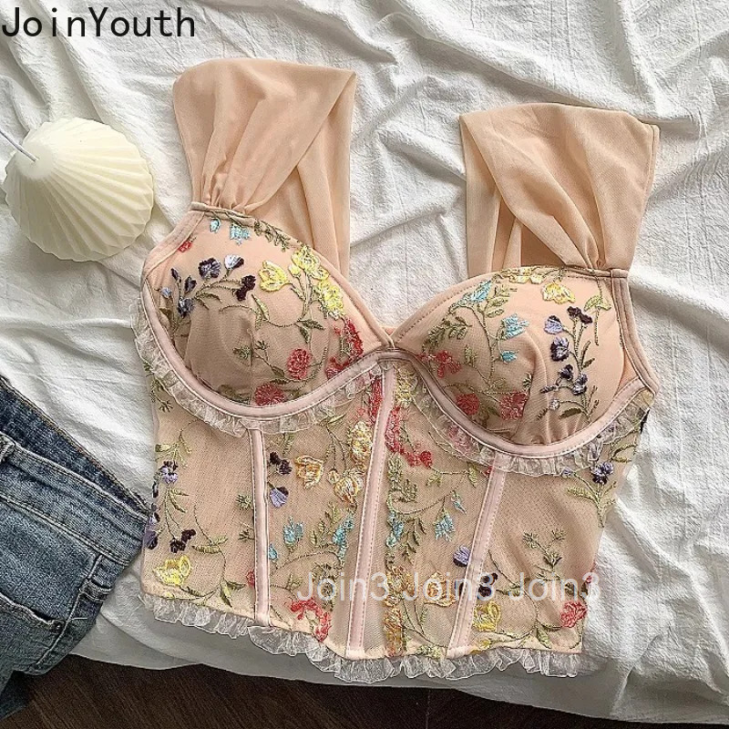 Sexy Tanks for Women Patchwork Lace Embroidery Temperament Camis 2025 Ropa Mujer Backless Folds Crop Tops Fashion Summer Vest