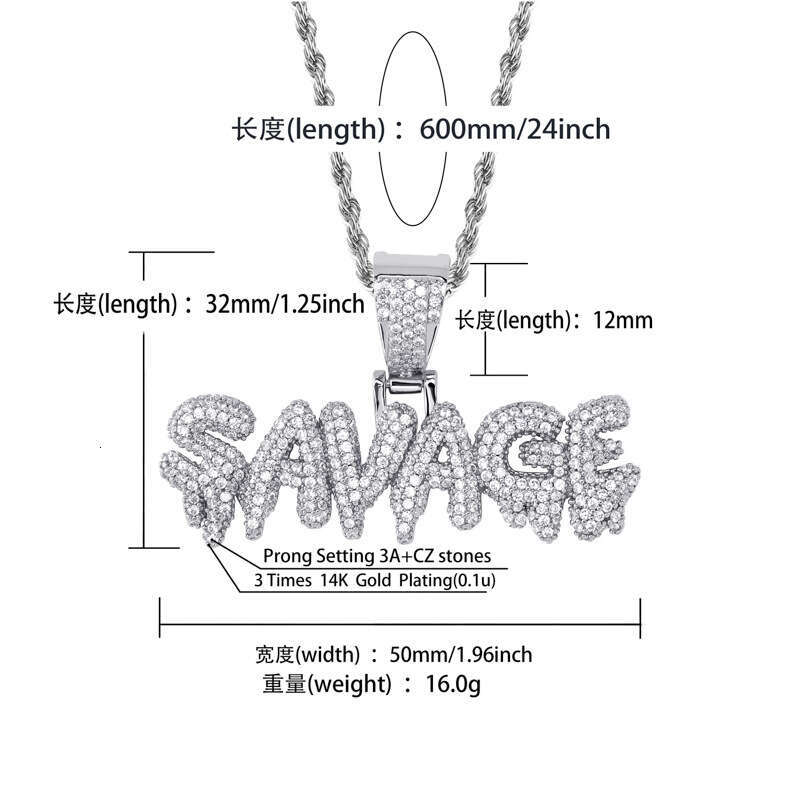 Jewelry SANAGE English Letter Rap Hip Hop Pendant Full Dia Micro Inlaid Men's Trendy Necklace