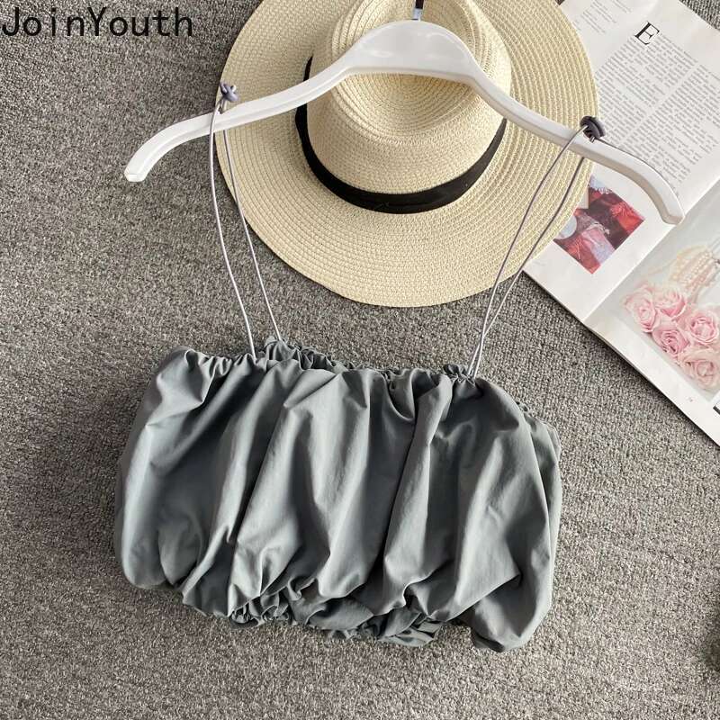 2025 Women Clothing Sexy Y2k Tops Solid Color Folds Korean Camis Crop Vest Ropa Mujer Fashion Summer Backless Tanks Ropa Mujer