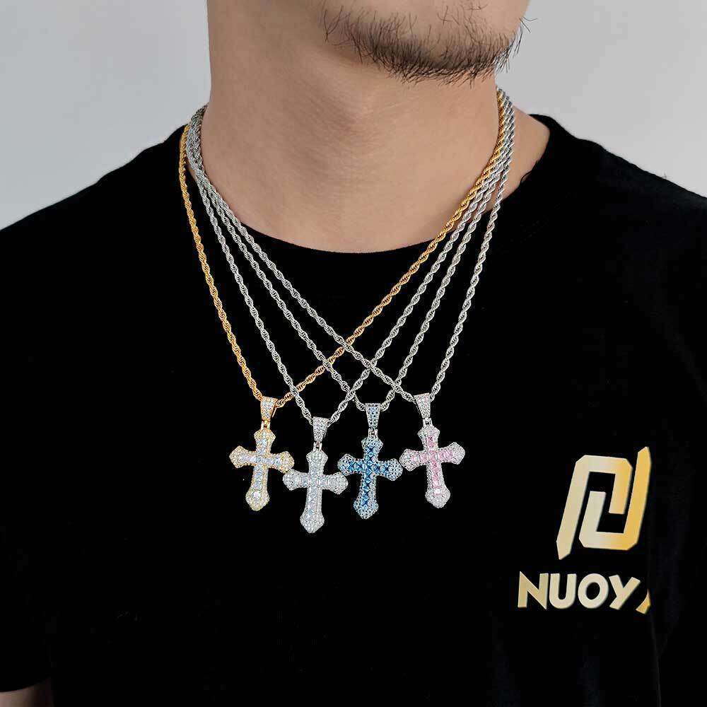 Unique Colorful Cross Men Hip-Hop Full Dia Zircon Pendant Necklace Jewelry for Women Versatile 8eb0