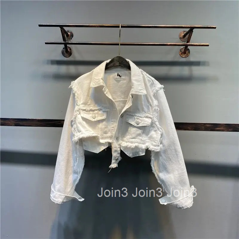 Streetwear Crop Tops Fashion Denim Jacket Womens Clothes Korean Harajuku Y2k Top Casual White Slim Fit Coat 2025 Ropa Mujer