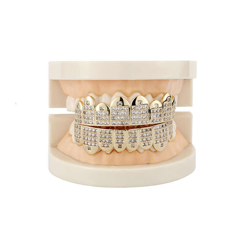 Jin Ao Pave Cubic Zirconia Super Shiny Gold Teeth Set HIPHOP Trendy Men Hip-Hop Nightclub Cool Accessories