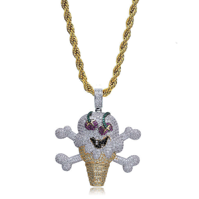 Hip Hop Cartoon Pirate Ice Cream Personality Pendant Micro Paved Zircon Unisex Accessories