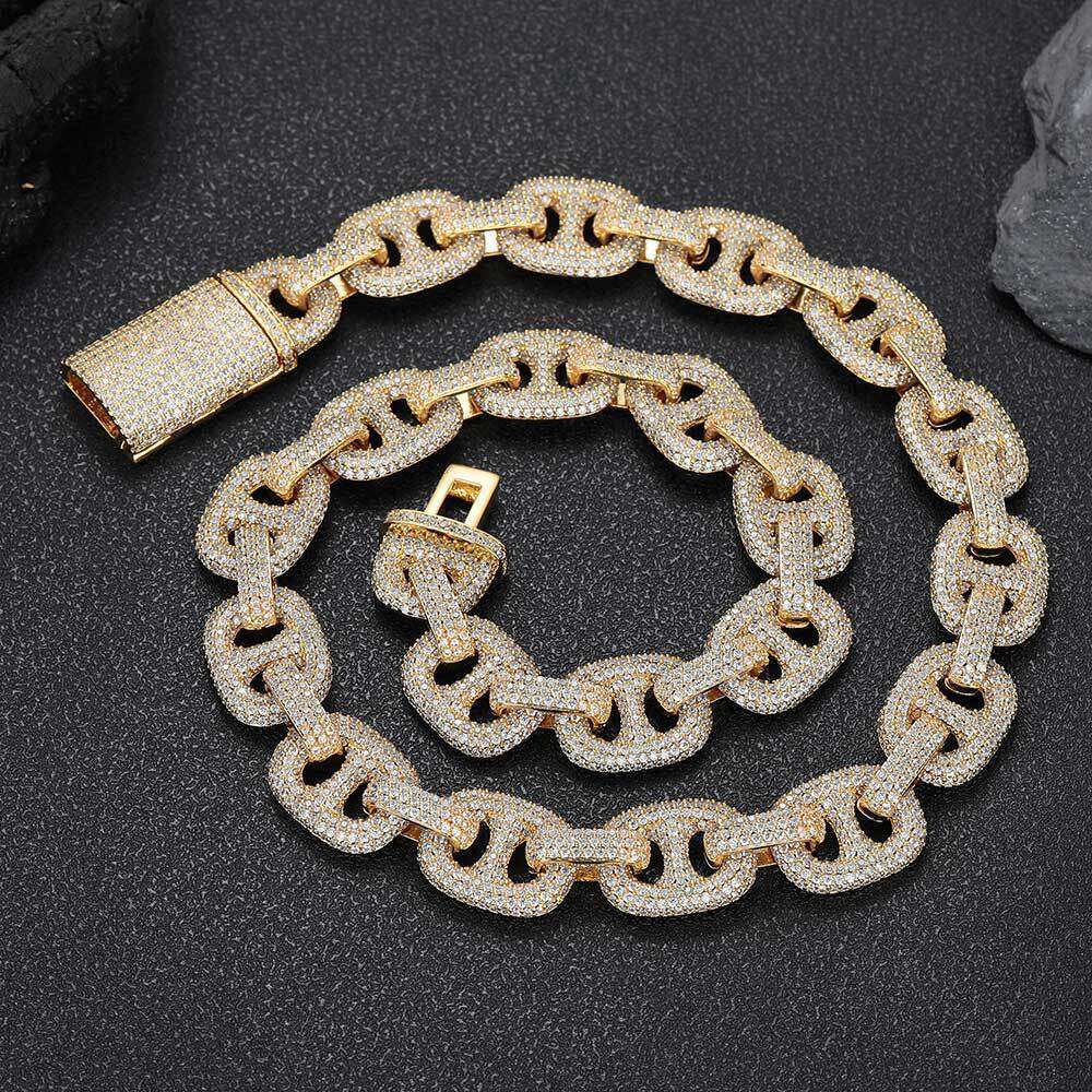 Hip Hop 16mm Pig Nose Bubble Cuban Chain Zircon Jewelry Accessories Men's Necklace 83d3