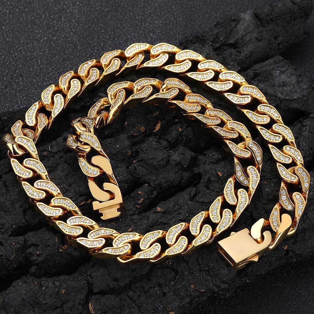 CNC Inlaid Dia 12mm Stainless Hip Hop Four-Sided Full Zircon Cuban Chain Titanium Steel Necklace cce6