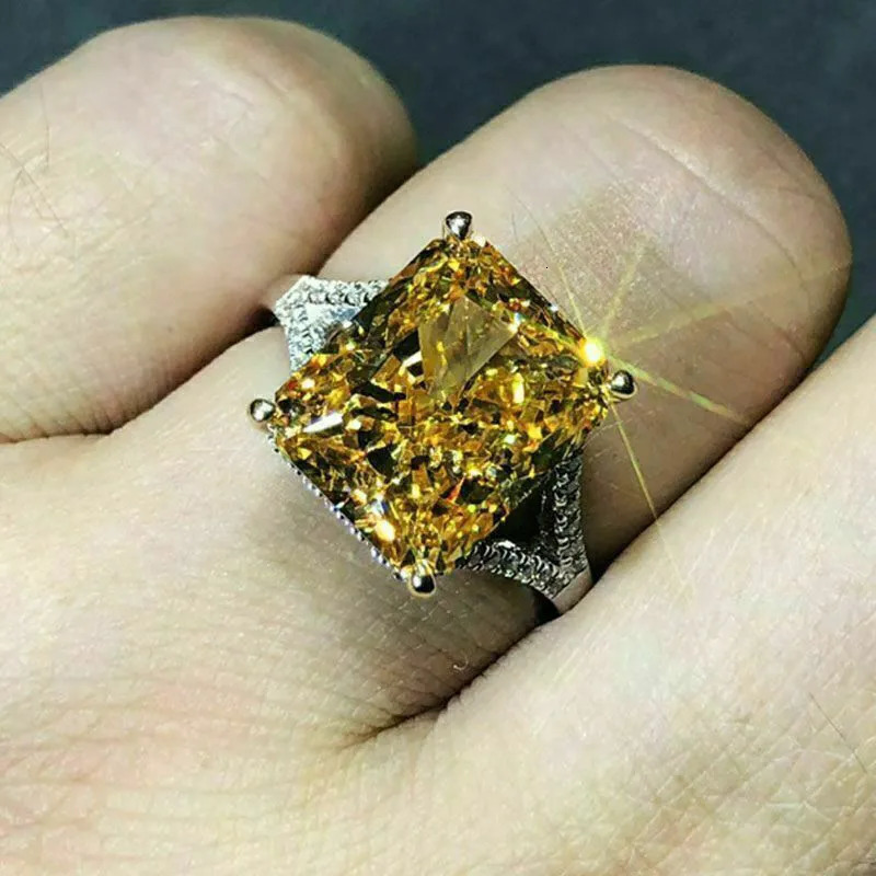 925 Sterling Silver Gorgeous Yellow CZ Rings for Women Engagement Wedding Ladys Accessories Party Trendy Jewelry 250617