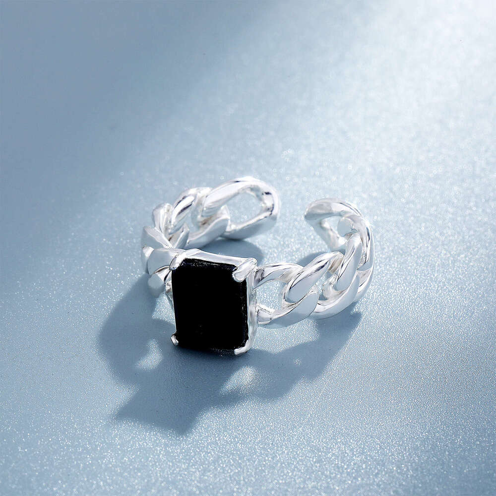 S Silver Korean Version INS Niche Design Live New Square Natural Crystal for Women Light Luxury Open Ring