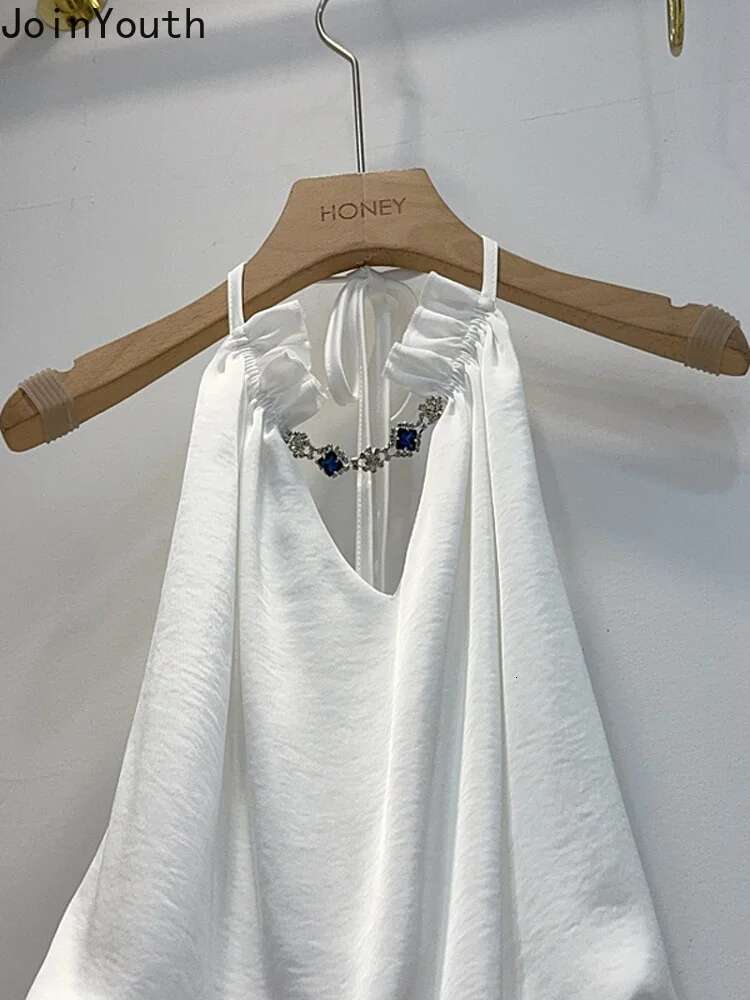 White Vest Womens Clothes V-neck Sleeveless Sexy Tees Crop Tops Bandage Backless Summer Camis Korean Chic Tanks 2025 Ropa Mujer