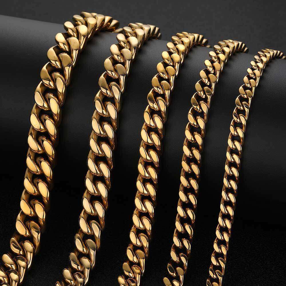 Hip Hop Stainless Titanium Steel Jewelry Four-Sided Polished Dense Cuban Chain Men's Necklace 94c0