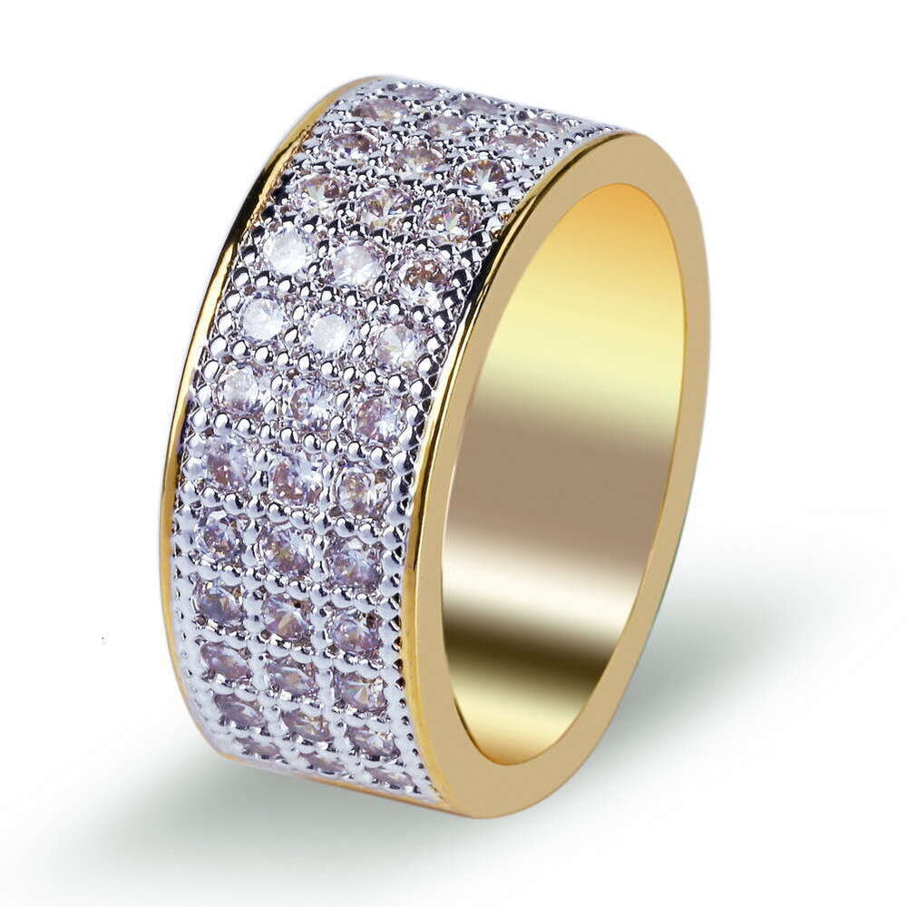 Half-Sided Gold-Plated Zircon Inlaid Round New Hip-Hop Trendy Jewelry Live Streaming Same Style Ring