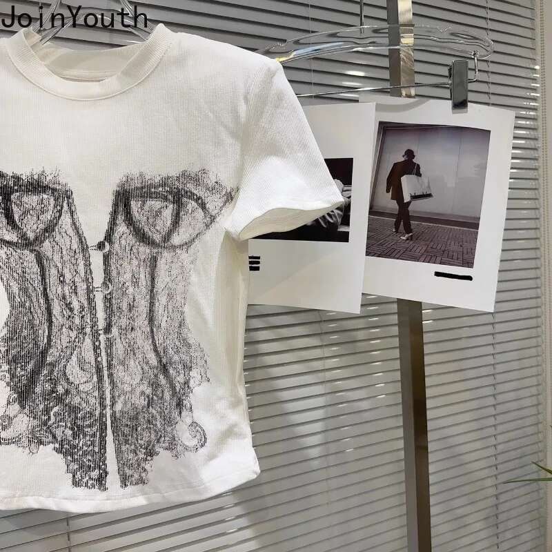 White Woman T Shirts Summer Crop Tops Short Sleeve O-neck Tees Casual Tunic Y2k T-shirt 2025 Ropa Mujer Fashion Korean Camisetas