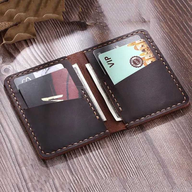 Handmade Leather Holders Crazy Horse Leather Wallet for Cards Genuine Leather Bank Cardholder Z250621