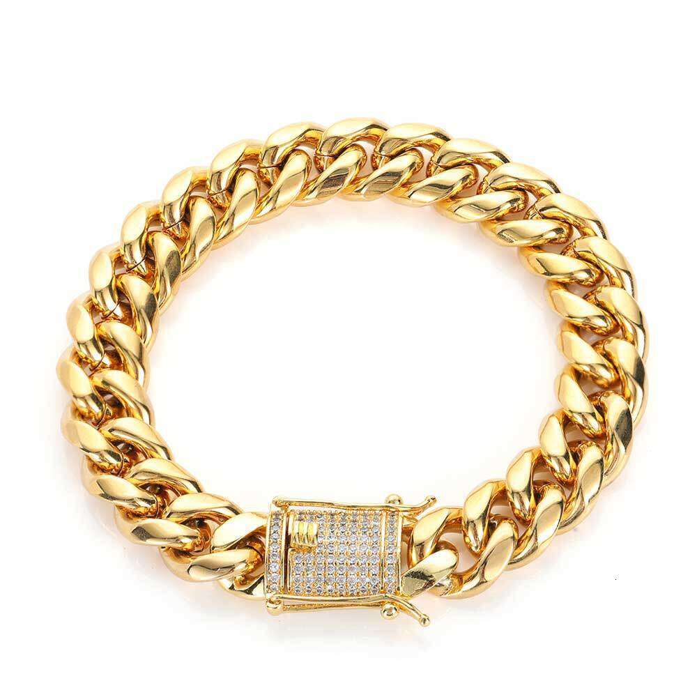 Trendy Stainless Cuban Chain Hip-Hop Double-Sided Dia Buckle Round Polished Encrypted Titanium Steel Men's Bracelet 2d41