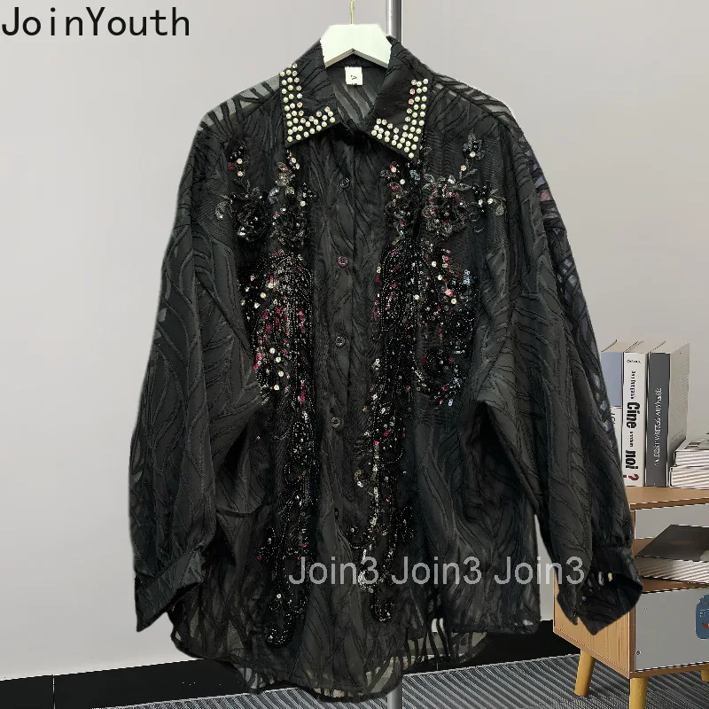 Heavy Beading Blouse Womens Clothing Long Sleeve Loose Korean Shirts 2025 Blusas Mujer De Moda Temperament Blouses Tops 63c893
